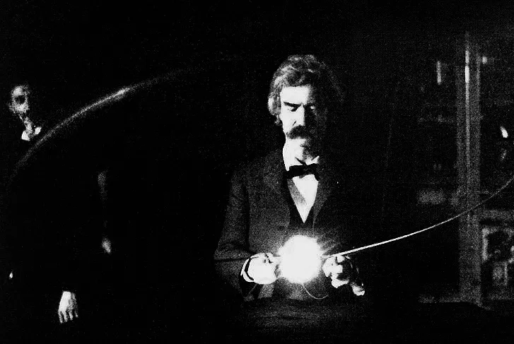 Mark Twain in Tesla's laboratory, 1894