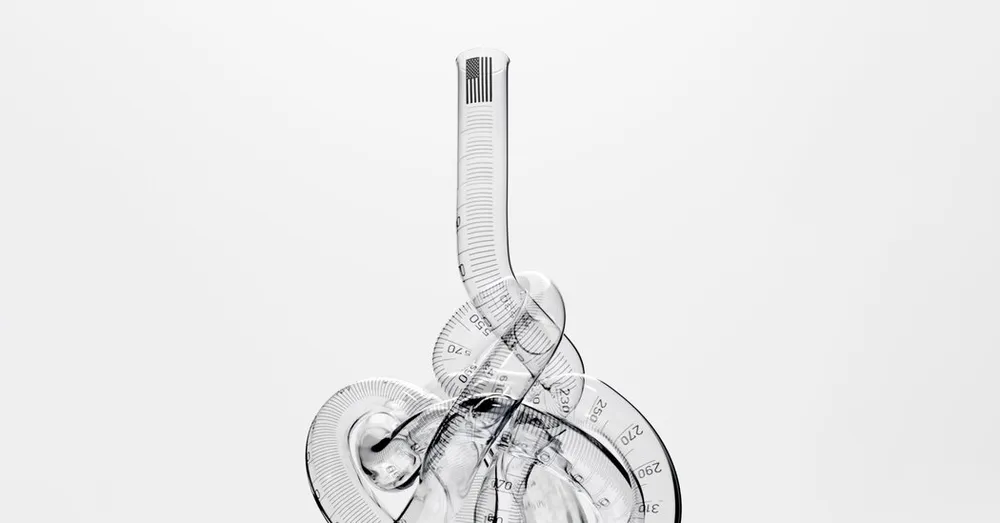 A glass measuring cylinder twisted into a knot
