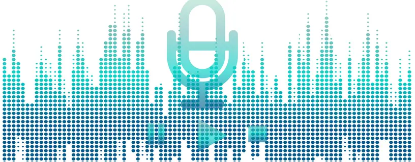 Blue sound wave, microphone, and audio controls